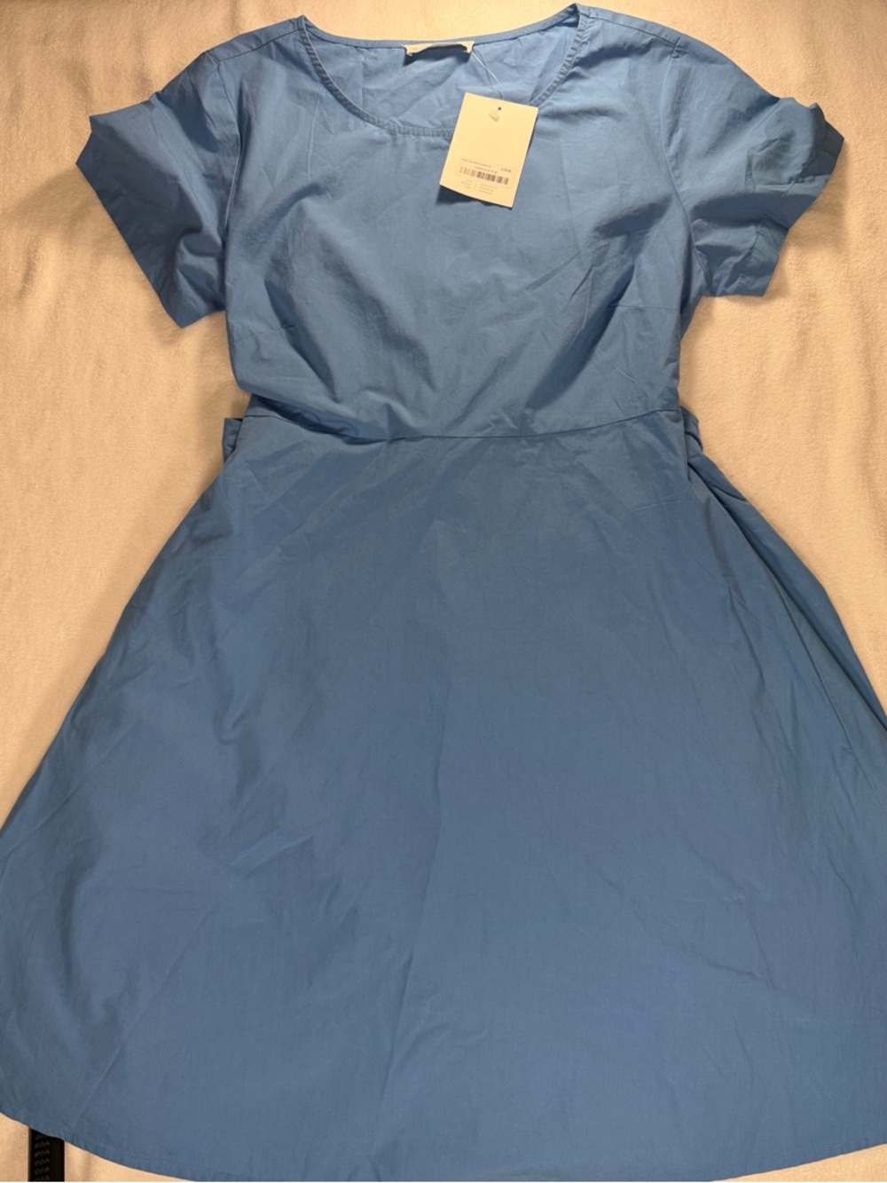 OAK + FORT Blue A-Line Mini Dress NWT Size M Minimalist Cotton Poplin